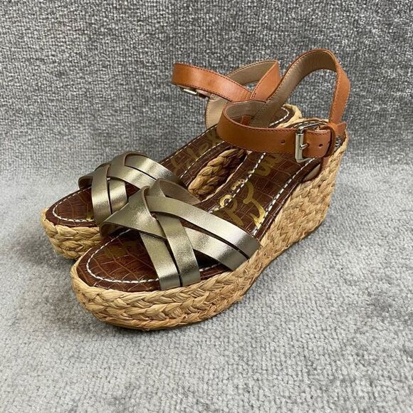 Sam Edelman Darline Platform Wedge Sandal Leather Woven Heel Size 9US - Picture 1 of 6